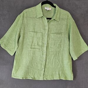 C&C California Womens Small Button Up Shirt 100% Linen Beach Green Vacation